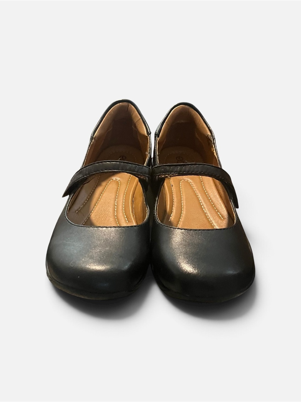 Earth Black Leather Mary Jane Flats with Strap